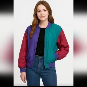 🌟 Vintage Ivy silk colorblock jacket size large